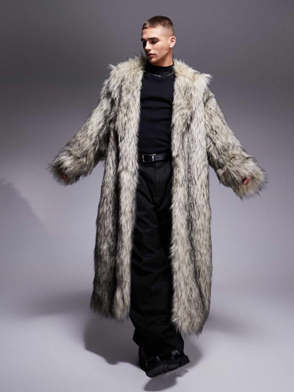 ASOS Men's Faux Fur Fully Lined Long Coat Size M Warm Casual Oversized Winter